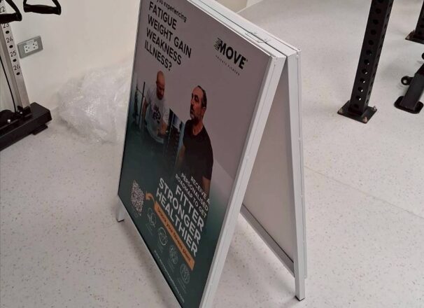 ผลิตและติดตั้งป้าย A Board สำหรับ MOVE Private Fitness - ME Engineering รับทำป้าย