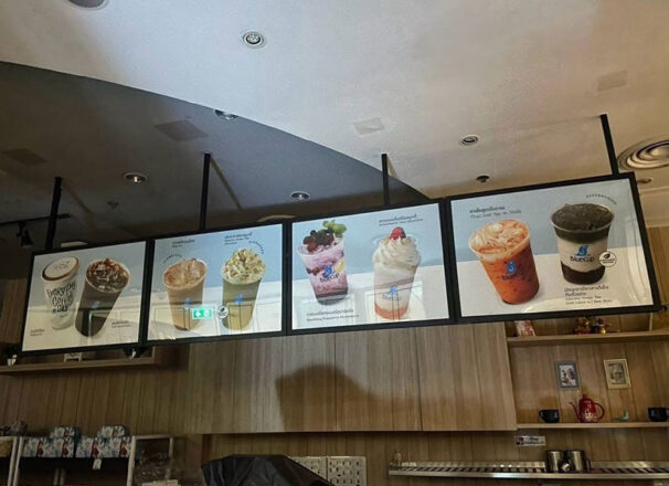 งานติดตั้งเมนูบอร์ด/งานระบบ Bluecup coffee